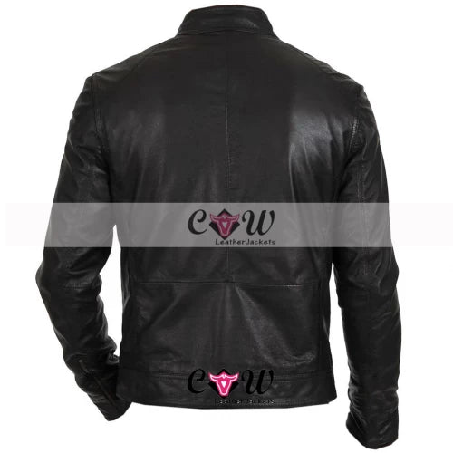 Mens 2016 Fashion Black Leather Jacket
