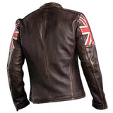 Mens Biker Vintage UK Flag Style Cafe Racer Jacket