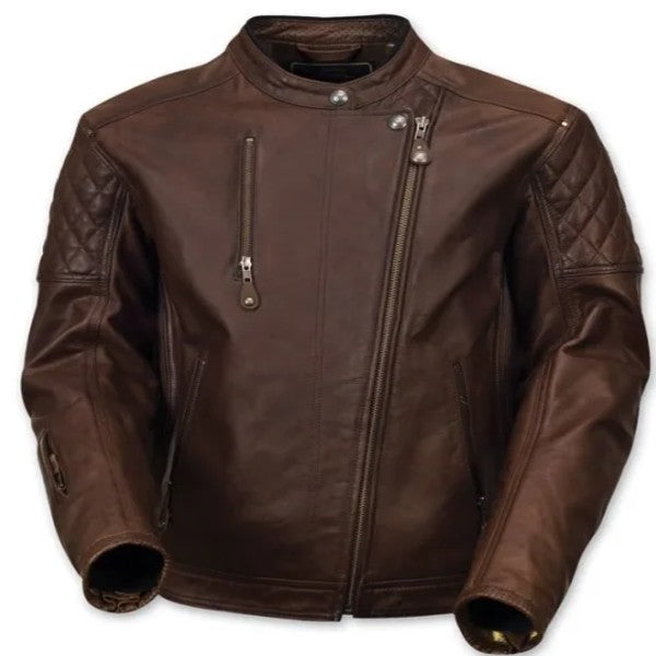 Mens Retro Vintage Cafe Racer Brown Leather Motorcycle Jacket