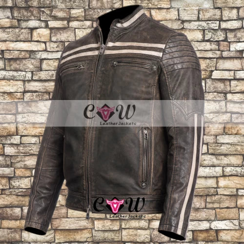Mens Stylish Moto New Brown distressed Leather Jacket