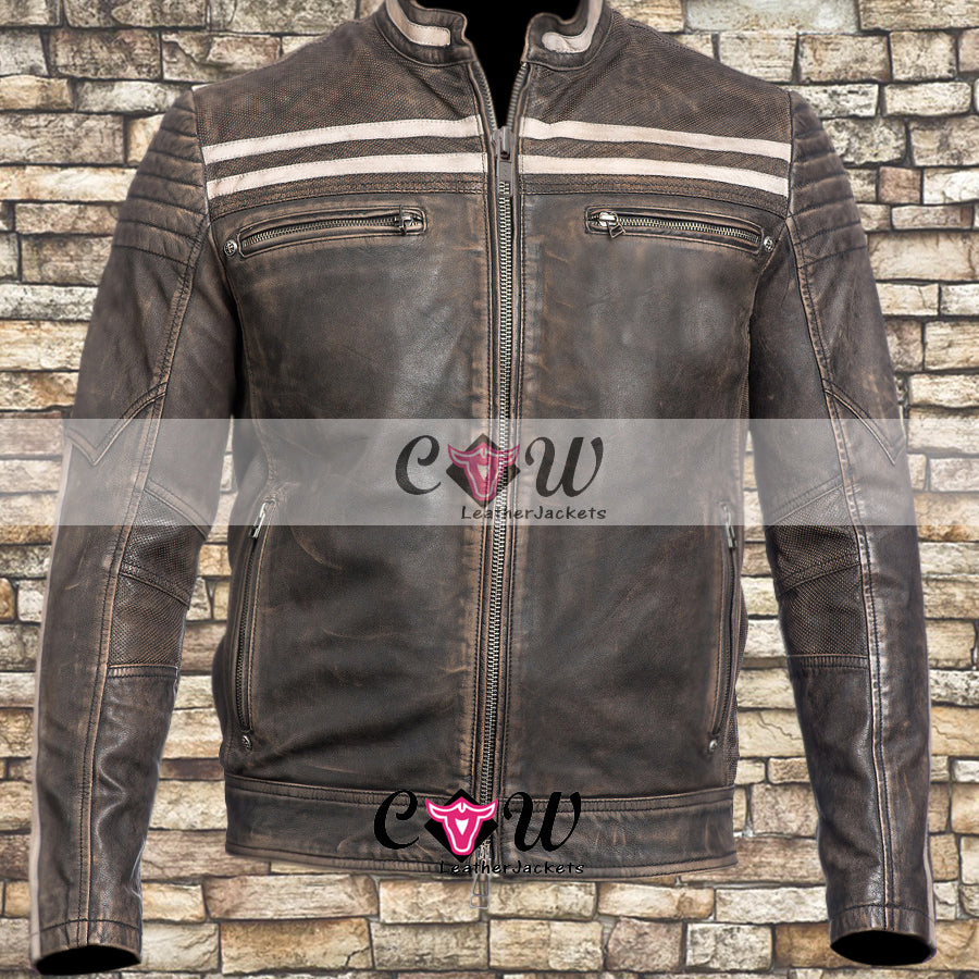 Mens Stylish Moto New Brown distressed Leather Jacket