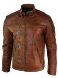Men's Tan Brown Vintage Biker Distressed Leather Jacket