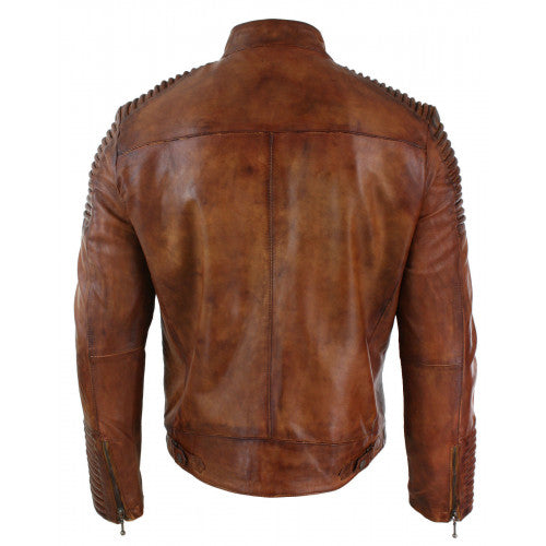 Men's Tan Brown Vintage Biker Distressed Leather Jacket