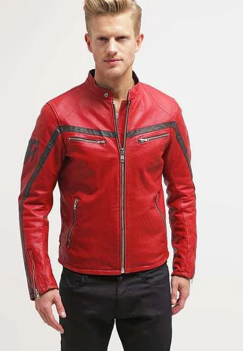 Red Motorcycle leather Bikers Jacket