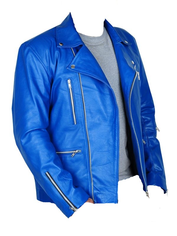 Royal Blue Leather Jacket For Men