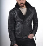 Shearling Black Leather Jacket For Men