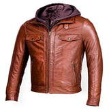 Men’s Vintage bomber Brown leather jacket with hood