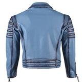Vintage Mens Biker Style Blue Leather Jacket