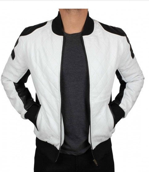 White leather bomber jacket