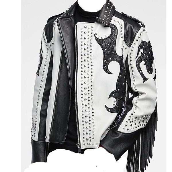 White Leather Studded Motorcycle Jacket