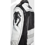 White Leather Studded Motorcycle Jacket