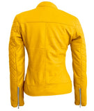 Women Yellow Quilted Leather Jacket  Women Yellow Quilted Leather Jacket