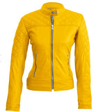 Women Yellow Quilted Leather Jacket  Women Yellow Quilted Leather Jacket