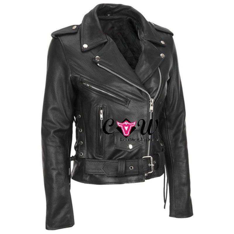 Womens Fashion Biker Black Leather Jacket