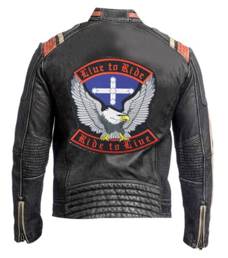 MENS BLACK VINTAGE LIVE TO RIDE LEATHER JACKET