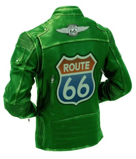 Mens Green Vintage Biker Motorcycle Distressed Leather Jacket Route 66