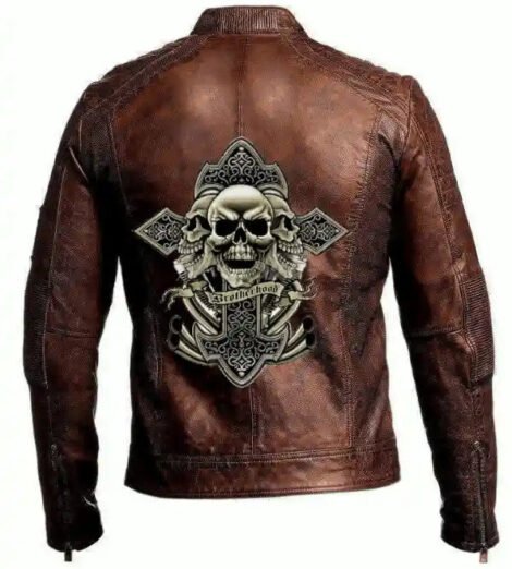 Mens Vintage Biker Motorcycle Distressed Brown Cafe Racer Brotherhood Leather Jacket