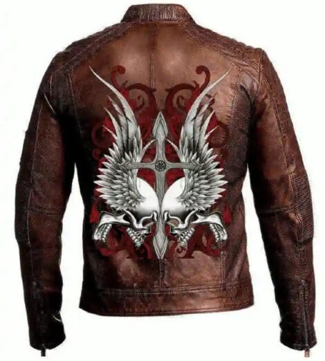 Mens Vintage Biker Motorcycle Distressed Brown Cafe Racer Angle Leather Jacket