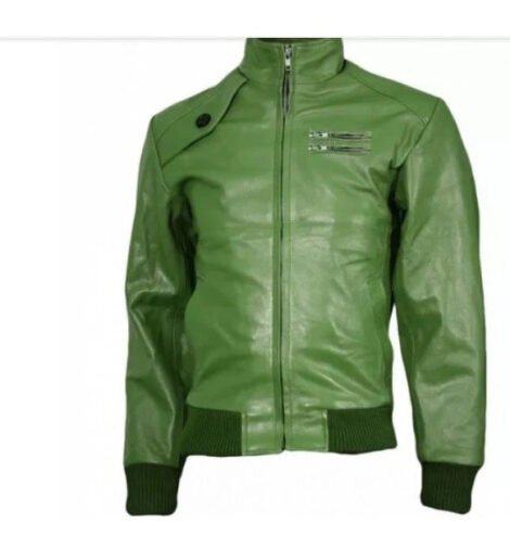 Green Bomber leather jacket