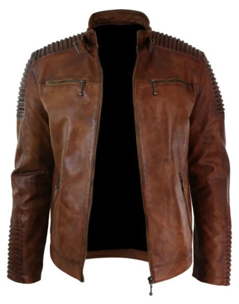 Mens Cafe Racer Brown Retro Style Motorcycle Biker Leather Jacket